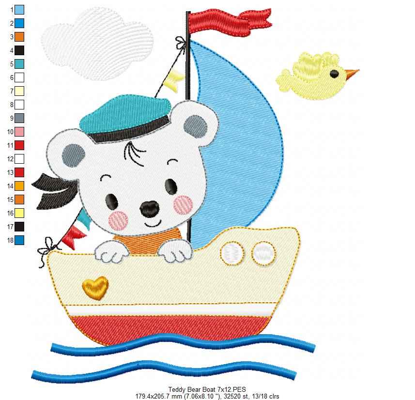 Little Sailor Teddy Bear - Fill Stitch - Machine Embroidery Design