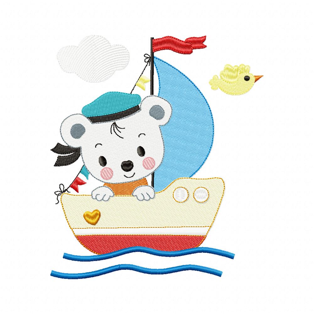 Teddy Bear in a Boat - Fill Stitch