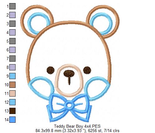 Sweet Teddy Bear Boy - Appliqué - Machine Embroidery Design