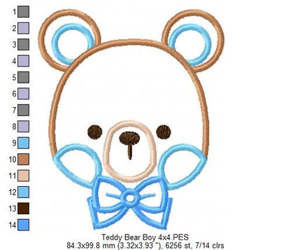 Sweet Teddy Bear Boy - Appliqué - Machine Embroidery Design
