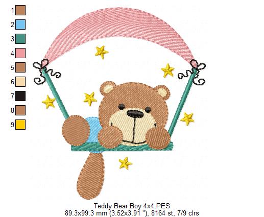 Teddy Bear Boy and Girl on the Swing - Fill Stitch - Set of 2 designs