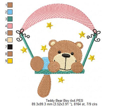 Teddy Bear Boy and Girl on the Swing - Fill Stitch - Set of 2 designs