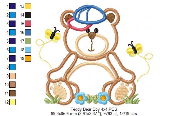 Teddy Bear Boy - Applique - Machine Embroidery Design