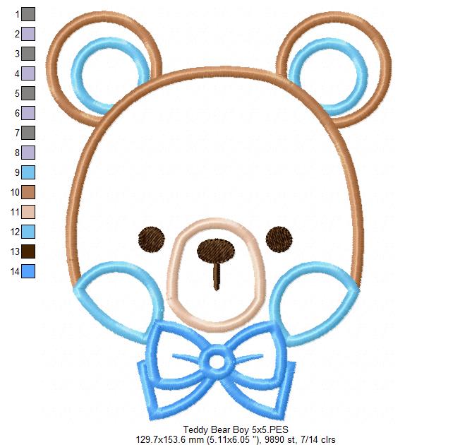Sweet Teddy Bear Boy - Appliqué - Machine Embroidery Design