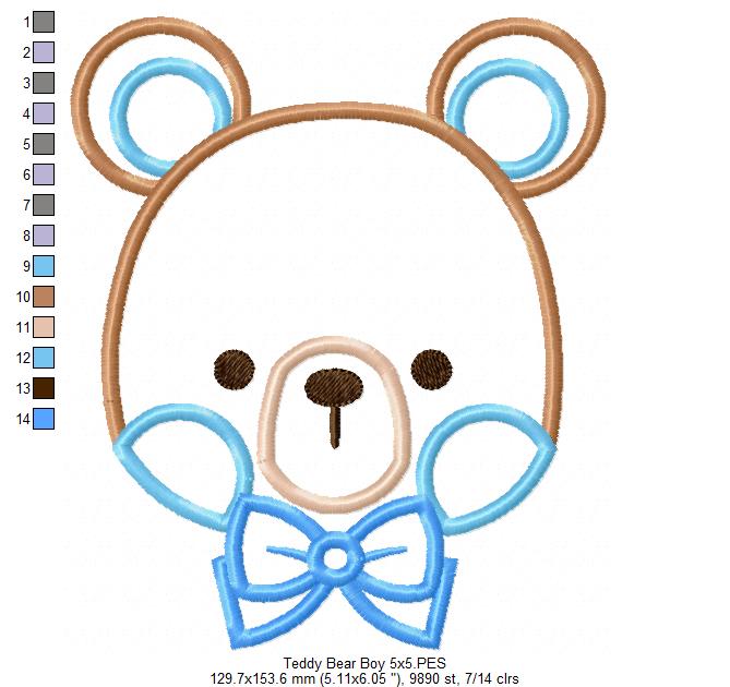 Teddy Bear Boy Face - Applique