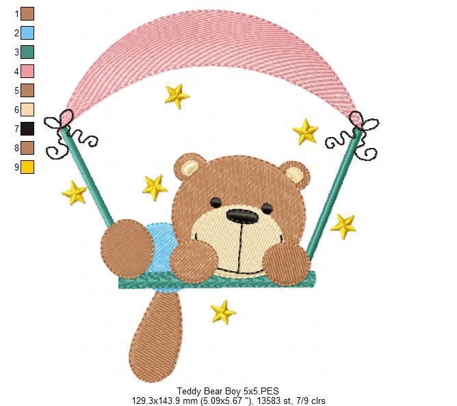 Teddy Bear Boy and Girl on the Swing - Fill Stitch - Set of 2 designs