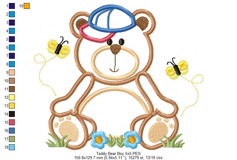 Teddy Bear Boy - Applique - Machine Embroidery Design