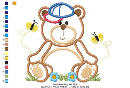 Teddy Bear Boy - Applique - Machine Embroidery Design