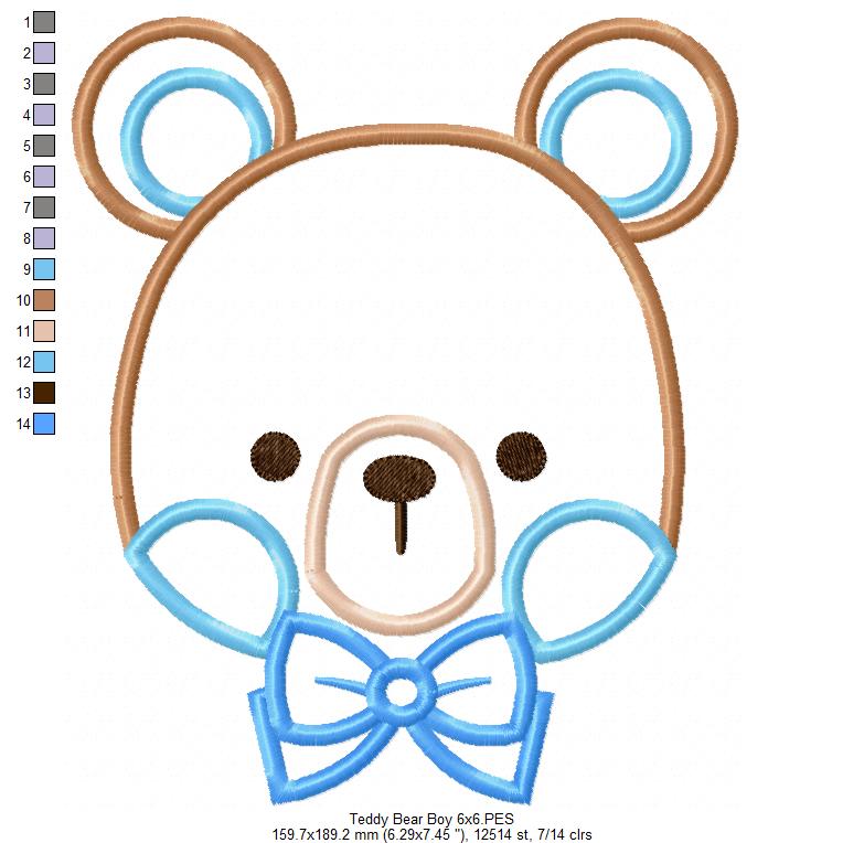 Sweet Teddy Bear Boy - Appliqué - Machine Embroidery Design
