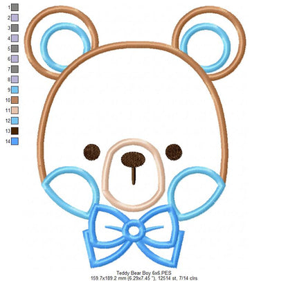 Sweet Teddy Bear Boy - Appliqué - Machine Embroidery Design