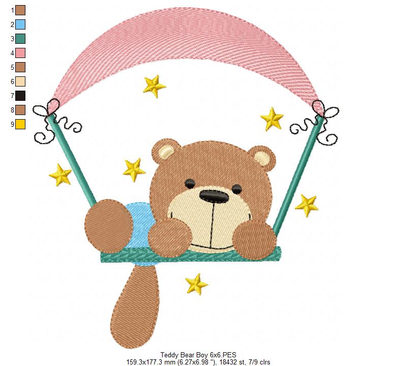 Teddy Bear Boy on the Swing - Fill Stitch