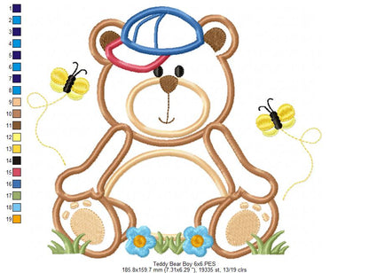 Teddy Bear Boy - Applique - Machine Embroidery Design