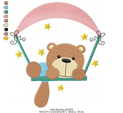 Teddy Bear Boy and Girl on the Swing - Fill Stitch - Set of 2 designs