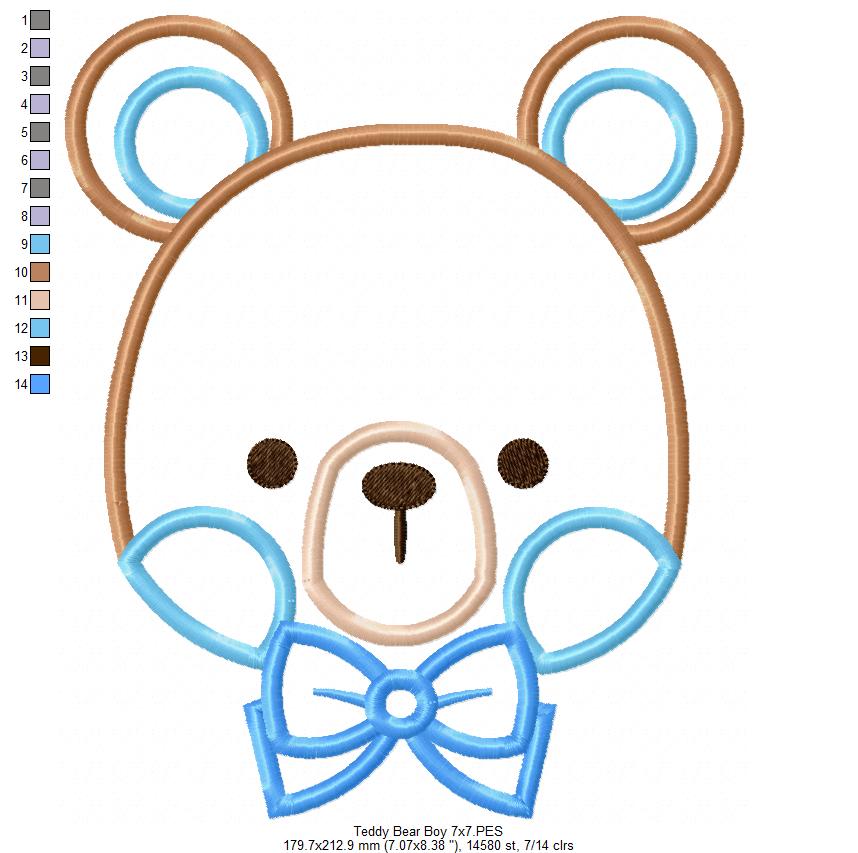 Sweet Teddy Bear Boy - Appliqué - Machine Embroidery Design