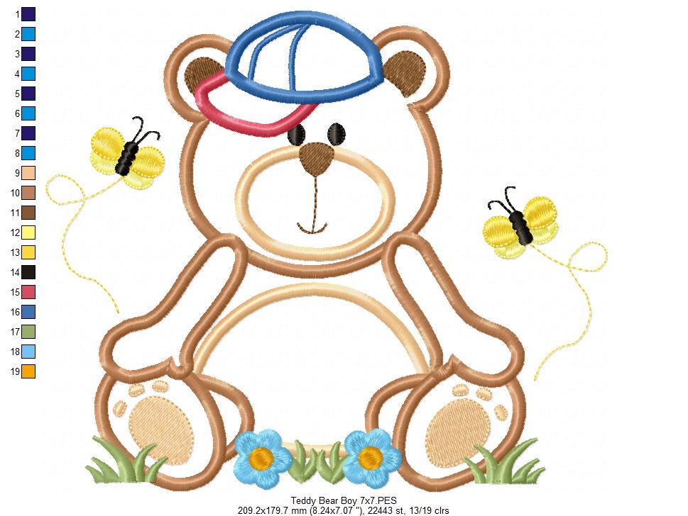 Teddy Bear Boy - Applique - Machine Embroidery Design