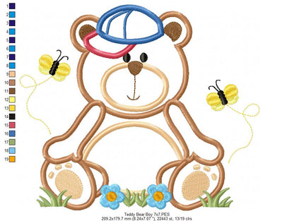 Teddy Bear Boy - Applique - Machine Embroidery Design