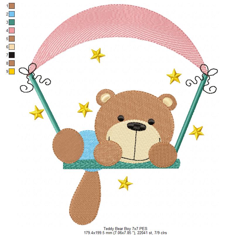 Teddy Bear Boy and Girl on the Swing - Fill Stitch - Set of 2 designs