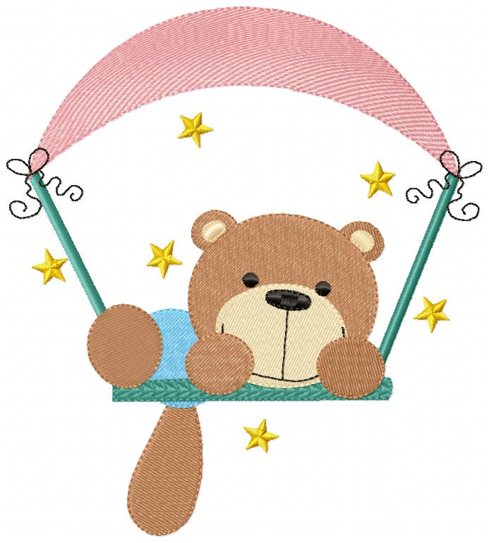 Teddy Bear Boy on the Swing - Fill Stitch
