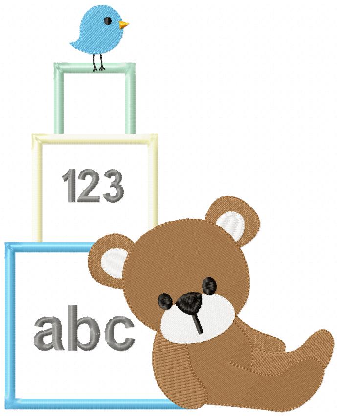 Teddy Bear Boy and Gift Boxes - Applique