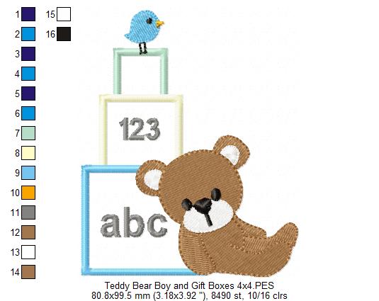 Teddy Bear Boy and Girl and Gift Boxes - Applique - Set of 2 designs