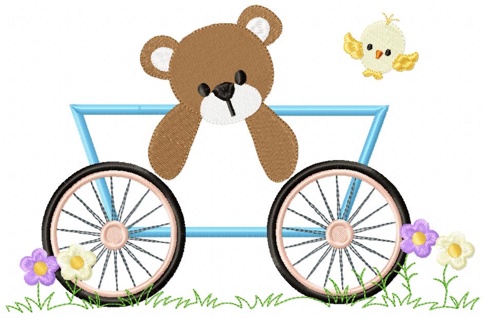 Teddy Bear Boy in the Wagon - Applique - Machine Embroidery Design