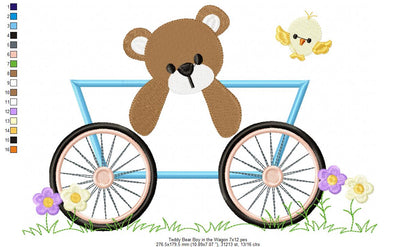 Teddy Bear Boy and Girl in the Wagon - Applique - Set of 2 designs