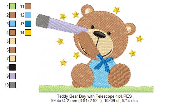 Teddy Bear Boy and Girl With Telescope - Fill Stitch - Set of 2 designs