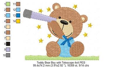 Teddy Bear Boy and Girl With Telescope - Fill Stitch - Set of 2 designs