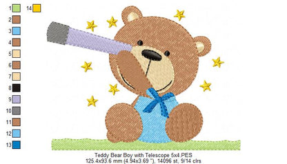 Teddy Bear Boy and Girl With Telescope - Fill Stitch - Set of 2 designs