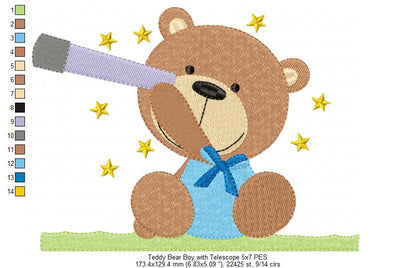 Teddy Bear Boy and Girl With Telescope - Fill Stitch - Set of 2 designs