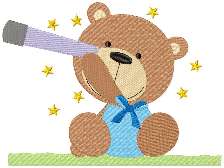 Teddy Bear Boy and Girl With Telescope - Fill Stitch - Set of 2 designs