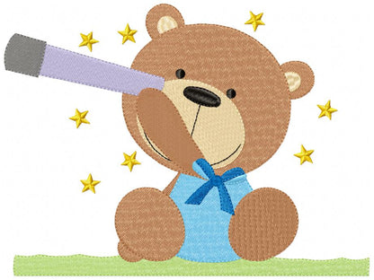 Teddy Bear Boy and Girl With Telescope - Fill Stitch - Set of 2 designs