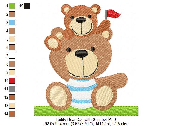 Teddy Bear Dad and Son - Fill Stitch