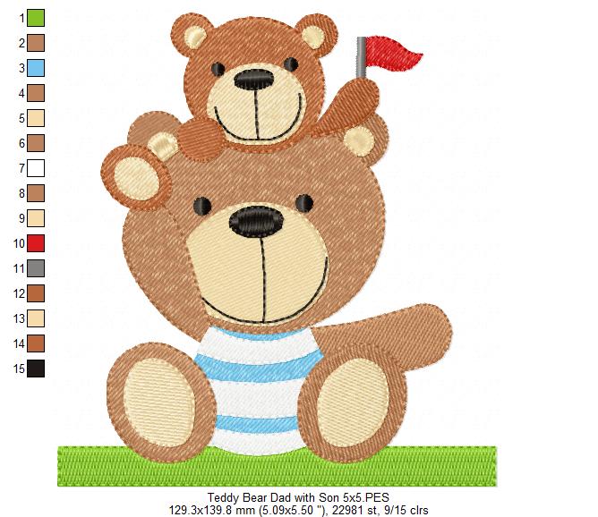 Teddy Bear Dad and Mom with Son - Fill Stitch - Set of 2 designs