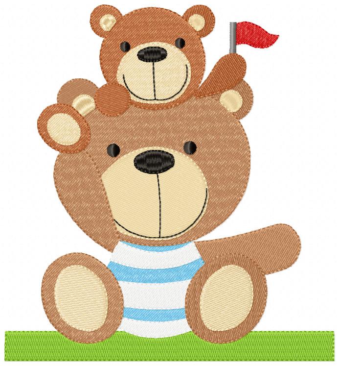 Teddy Bear Dad and Mom with Son - Fill Stitch - Set of 2 designs