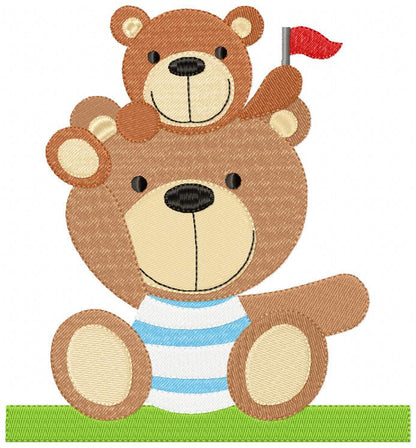 Teddy Bear Dad and Mom with Son - Fill Stitch - Set of 2 designs