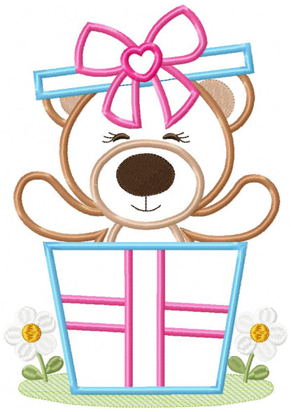 Teddy Bear in a Gift Box - Aplique