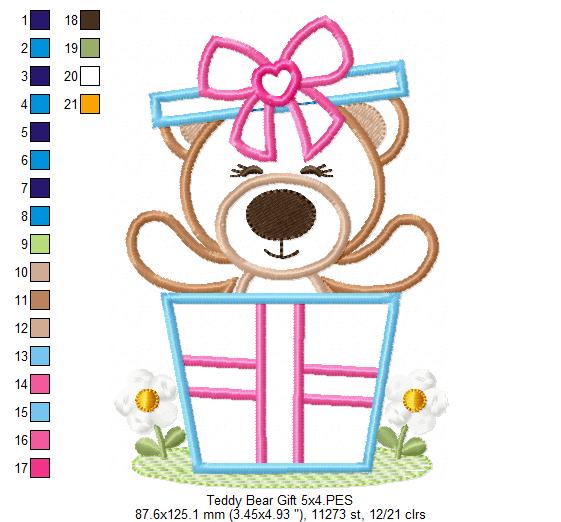 Teddy Bear in a Gift Box - Aplique