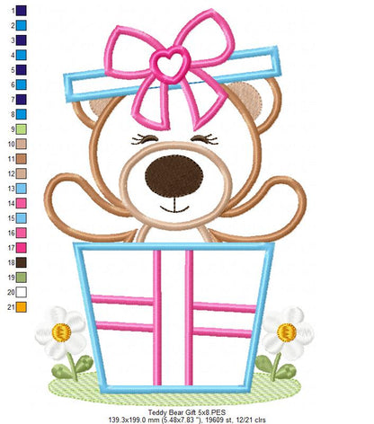 Teddy Bear in a Gift Box - Aplique