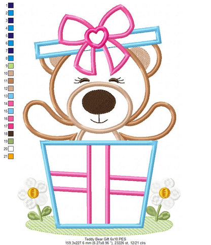 Teddy Bear in a Gift Box - Aplique