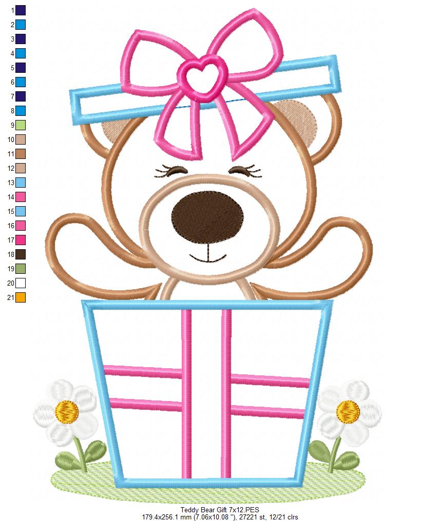 Teddy Bear in a Gift Box - Aplique