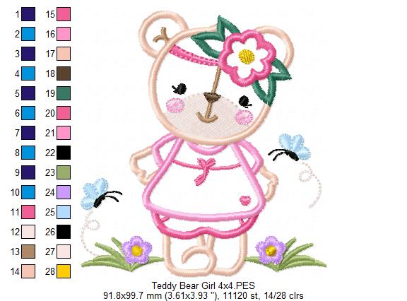 Teddy Bear Girl - Applique - Machine Embroidery Design