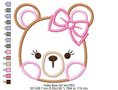 Teddy Bear Face Girl and Boy - Applique - Set of 2 designs