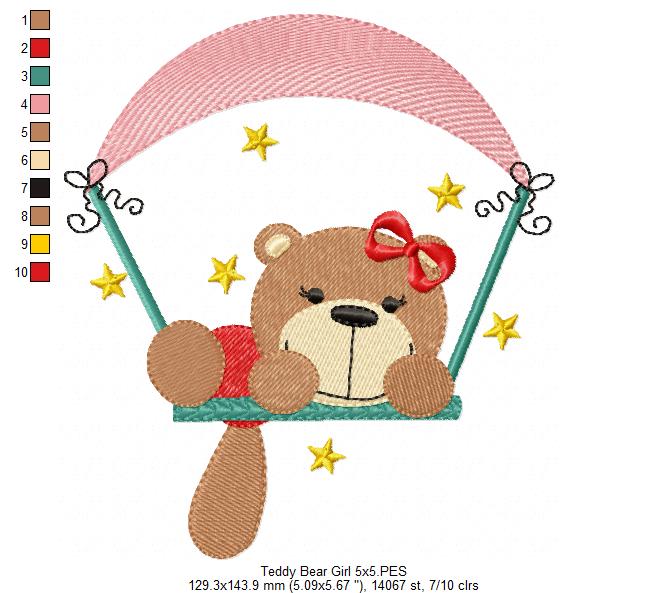 Teddy Bear Boy and Girl on the Swing - Fill Stitch - Set of 2 designs