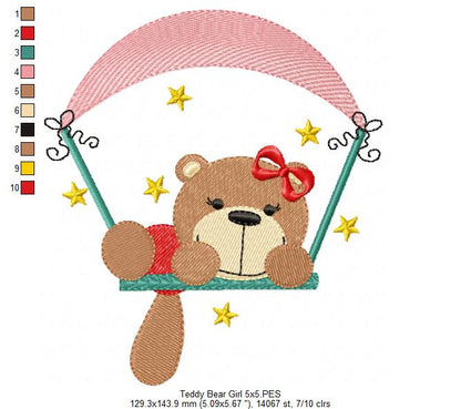 Teddy Bear Boy and Girl on the Swing - Fill Stitch - Set of 2 designs