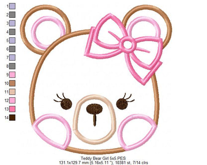 Teddy Bear Face Girl and Boy - Applique - Set of 2 designs