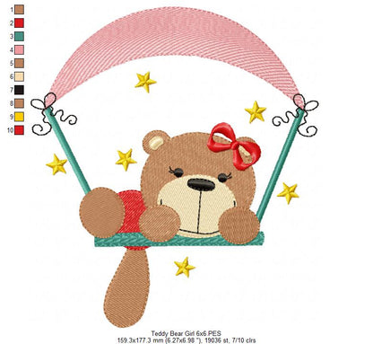 Teddy Bear Girl on the Swing - Fill Stitch