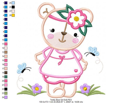 Teddy Bear Girl - Applique - Machine Embroidery Design