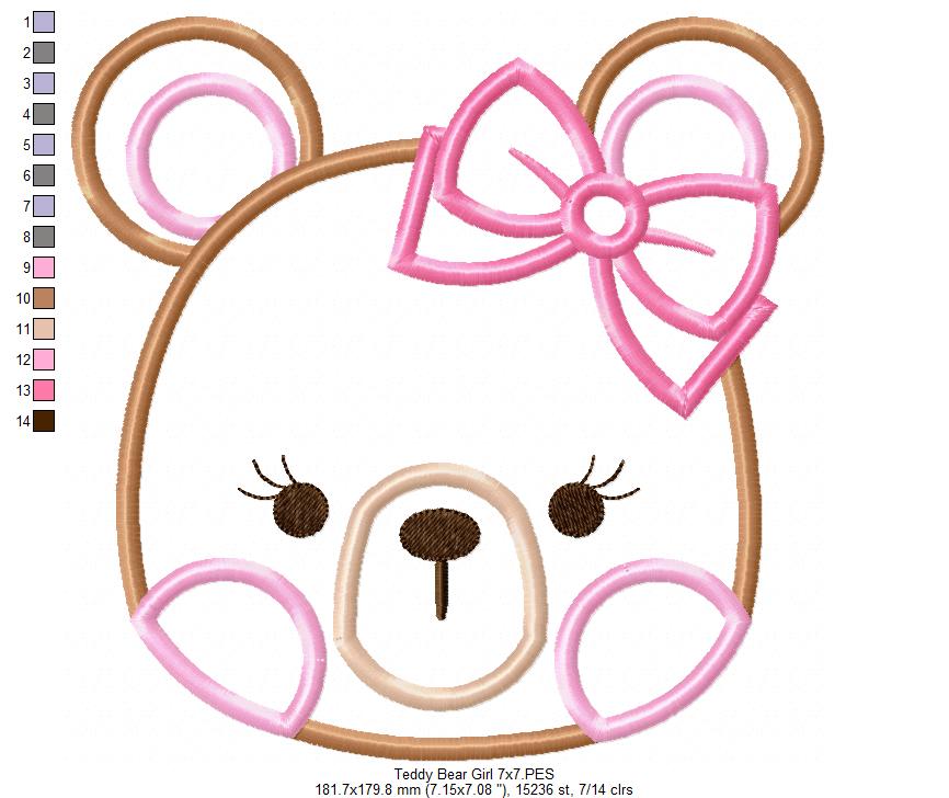 Teddy Bear Face Girl and Boy - Applique - Set of 2 designs