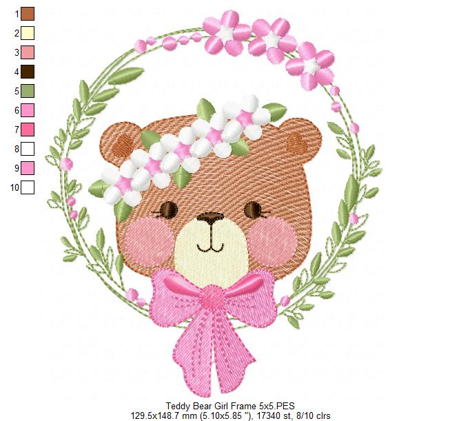 Bear Girl with Flowers - Rippled Stitch - Machine Embroidery Design